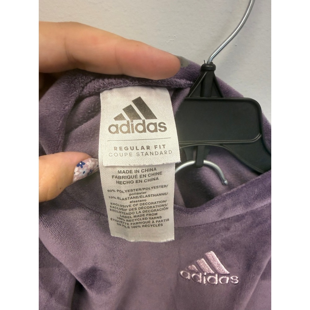Adidas Kids Purple Velour Tracksuit Set Pullover Sweatshirt Pants Size 5 - Picture 4 of 8